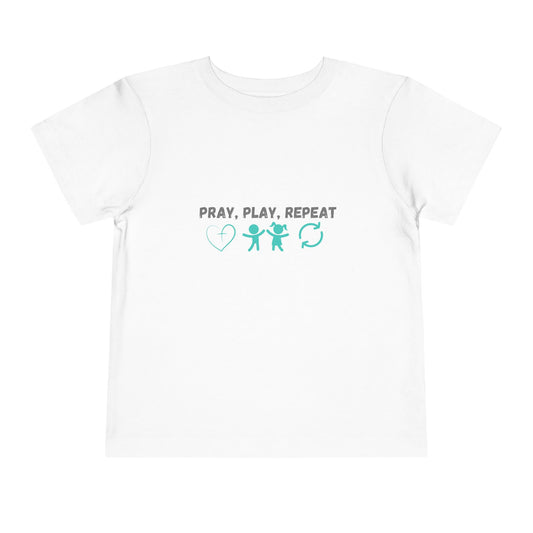 Christian Toddler Tee: "Pray, Play, Repeat" Kids Shirt, Summer Outfit, Birthday Gift, Faith Apparel, Everyday Wear