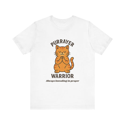 Cat Lover Tee - Purrayer Warrior Unisex Jersey Short Sleeve T-Shirt, Orange Cat