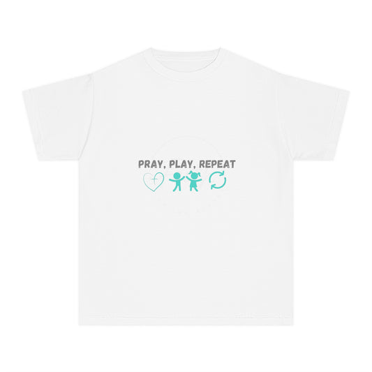 Youth Midweight Tee - "Pray, Play, Repeat" - Inspirational Kid's T-Shirt